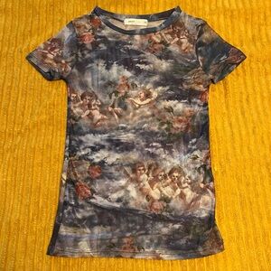 XS sweet lilac Navy Mesh Cherub Top Y2K angels roses